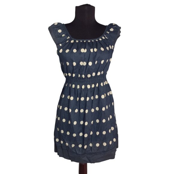 Edme & Esyllte 6 Dress Anthropologie Navy Blue Polka Dot Sleeveless Mini Sheer - Picture 1 of 9